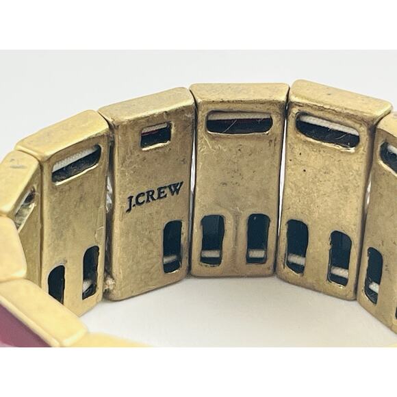 J CREW Red Black Rhinestone Stretch Bracelet Gold Tone Chunky Band Maroon Party - Picture 5 of 7